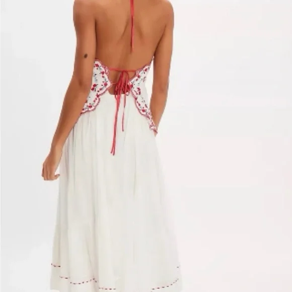 Free People White Maxi Cotton Dress with Red Embroidery - Picture 7 of 15